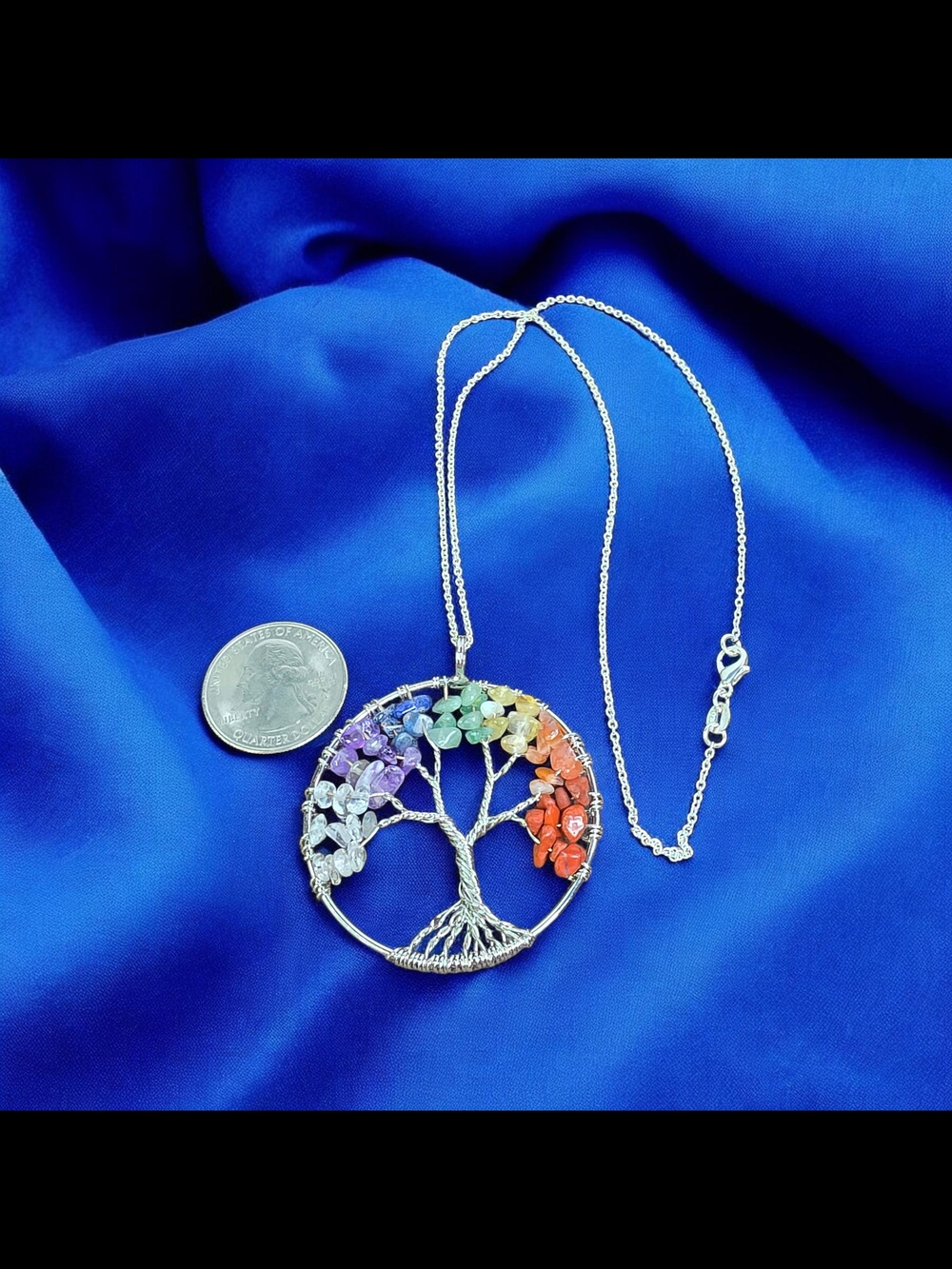 Rainbow Tree of Life Pendant Necklace - Multicolor Gemstone